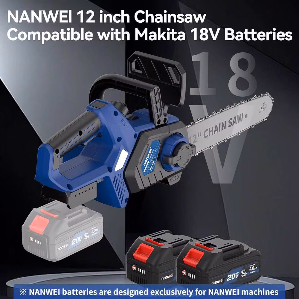 NANWEI 12 Inch Cordless Chainsaw with Automatic Lubrication and Rechargeable Battery in Blue and Multicolour – 2