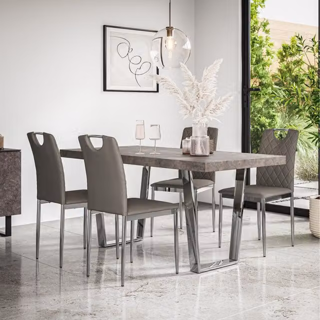 More4Homes Aria Dining Table Set with 4 Monza Faux Leather Chairs, Concrete Effect Grey and Black
