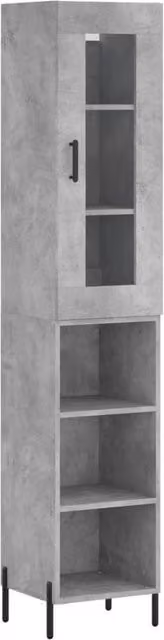 Berkfield Home Industrial Highboard in Concrete Grey with Glass Doors, W/D/H: 34.5 x 34.0 x 180.0 cm