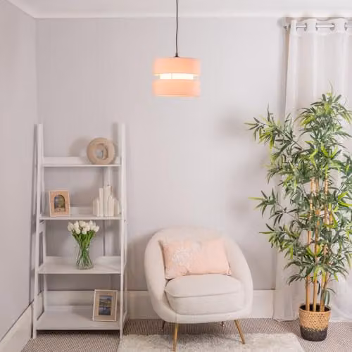 ValueLights Pair of Small 2 Tier Easy Fit Cylinder Ceiling Light Shades in Blush Pink with LED Bulbs, Width: 26 cm – 2