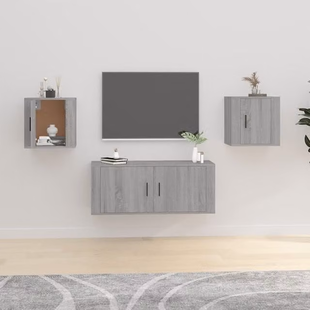 Berkfield Home Wall Mounted TV Cabinets, 2 Piece Set in Grey Sonoma, W/D/H: 40 x 34.5 x 40 cm