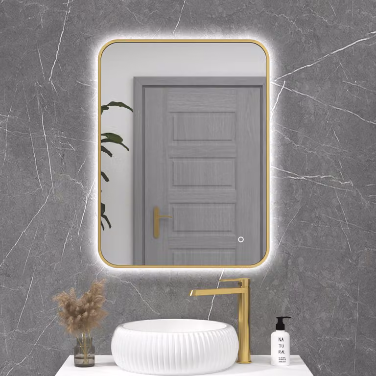 Royal Bathrooms Luton Rectangular LED Illuminated Bathroom Mirror in Gold, W 60 cm x H 80 cm, with Touch Sensor and Anti-Fog Feature