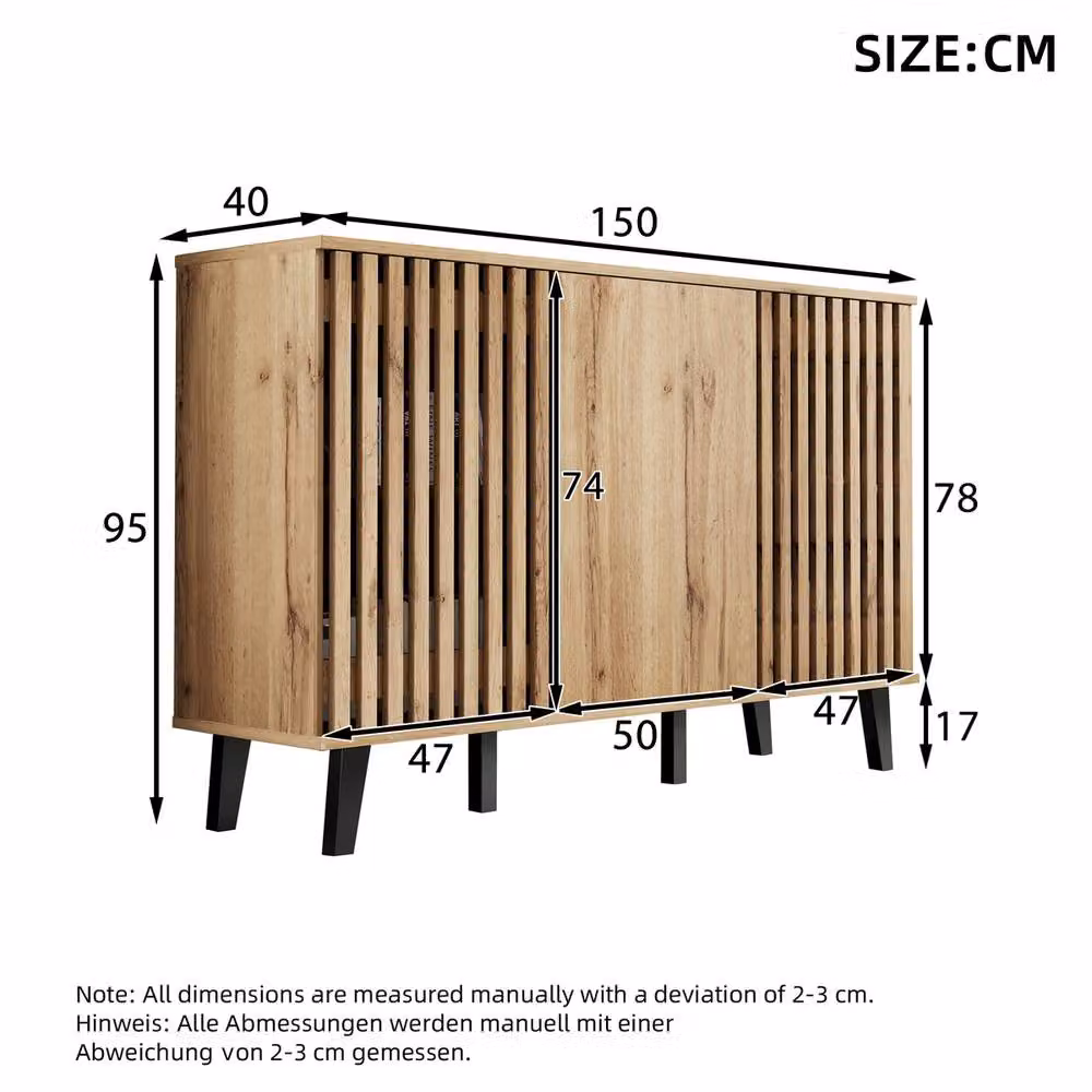 Rolipo Modern Vintage 3 Door Wood Sideboard Storage Cabinet in Brown, Width: 150 cm – 3