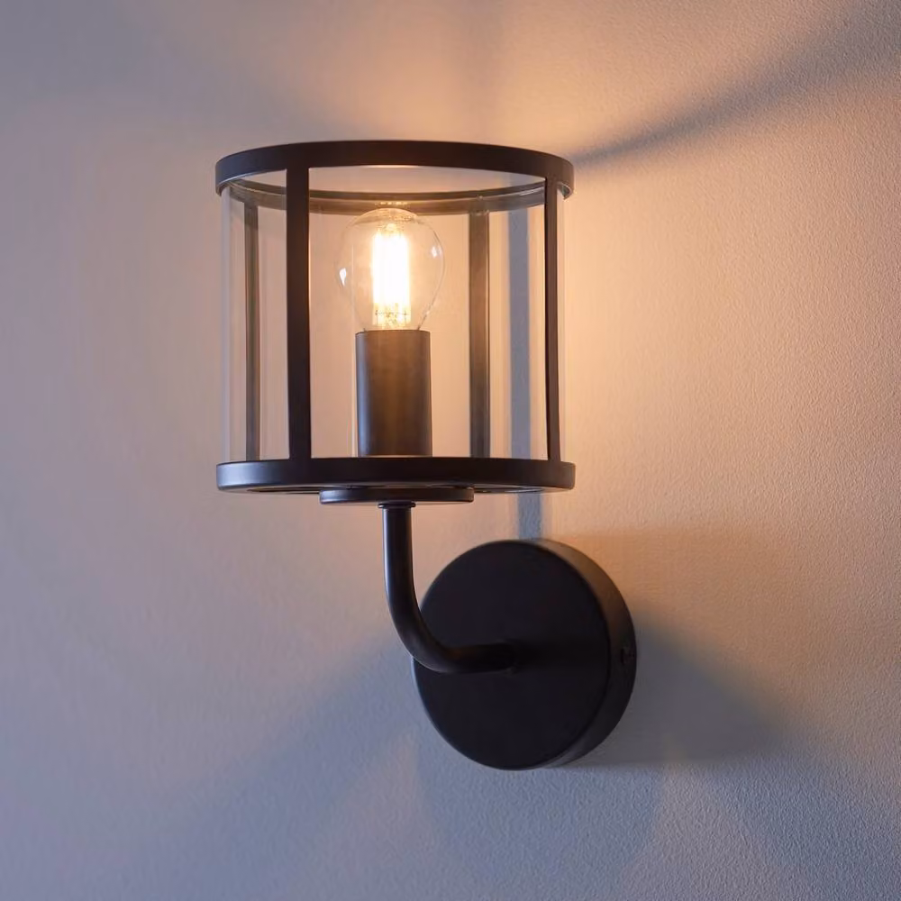 Netlighting Hopton Glass Shade Wall Lamp in Matt Black with Transparent Glass – 2