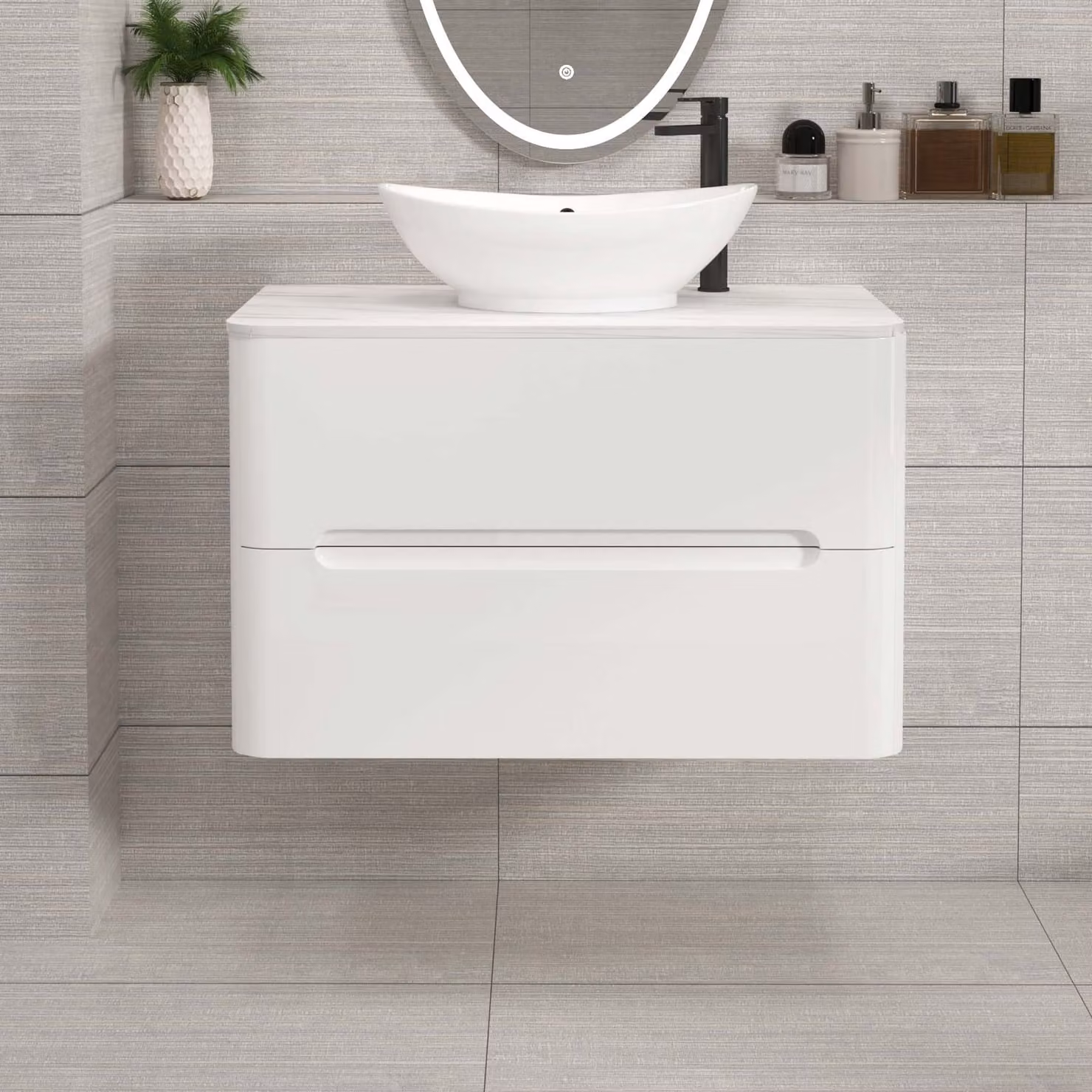 Royal Bathrooms Venice 800mm Gloss White Wall Hung Vanity Unit with Amaze Basin and 2 Drawers
