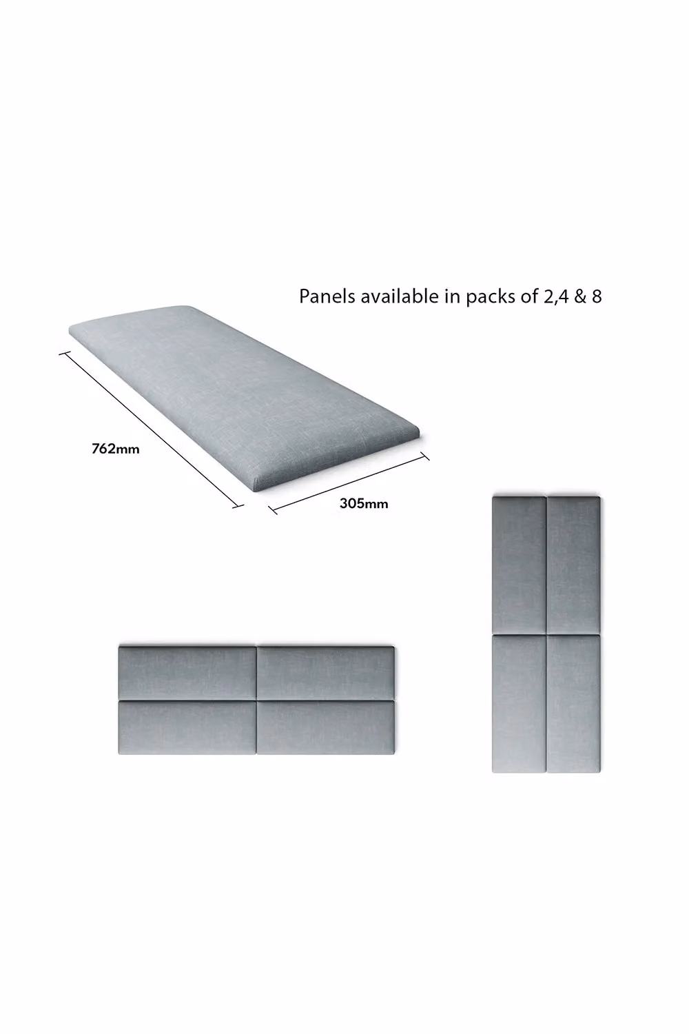 Aspire EasyMount Wall Mounted Upholstered Panels, Modular DIY Headboard in Malham Weave Fabric, Pack of 2, Light Blue