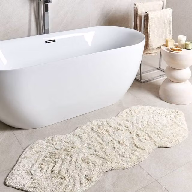 Wyld and Coco Beige Cotton Bath Mat, W: 150 cm, D: 60 cm