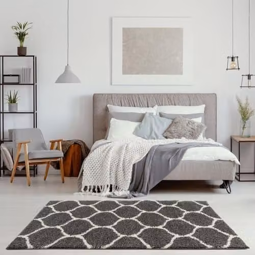 THE RUGS Shaggy Moroccan Design Area Rug, Trellis Dark Grey and Ivory, W: 240 cm, D: 340 cm, H: 30 cm – 2