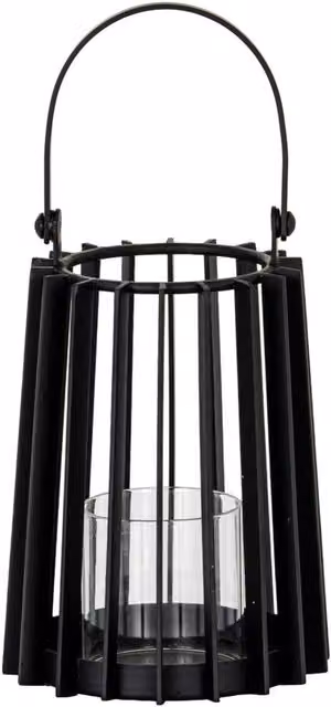 KDMD Lynk Small Black Metal and Glass Tabletop Lantern with Handle and Pillar Candle Holder – 1
