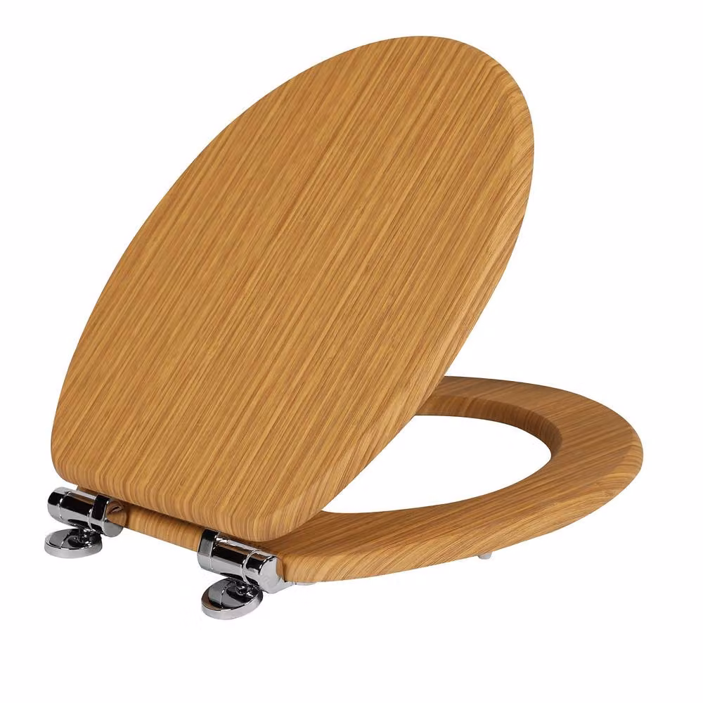 SINOBATH Antibacterial MDF Soft Close Toilet Seat with Quick Release Hinges, Light Brown, Oval Shape – 4