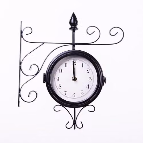 Garden Gear Sedgewick Double-Sided Victorian Garden Wall Clock in Black Steel, Diameter: 33 cm – 1