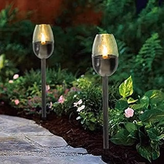 Garden Mile Solar Powered Flickering Flame Stake Light, Silver, 30 cm