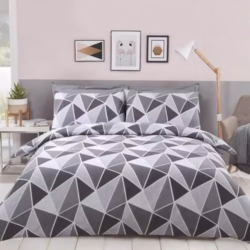 Rapport Home Reversible Polycotton Duvet Cover and Pillowcase Set in Grey and Blue Graphic Design, W: 230 cm, H: 220 cm, Pillowcase: 50 x 75 cm – 1