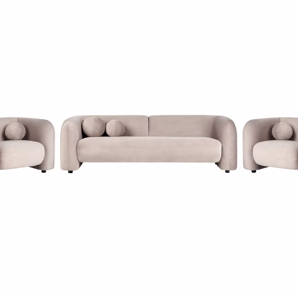 Wyld Haus Beige Velvet 5-Seater Sofa and Matching Armchair Set with Solid Wood Frame – 2
