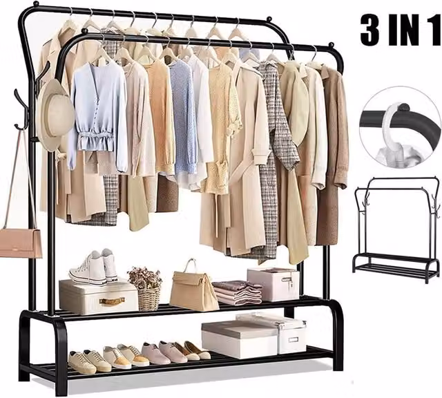 SPETLEK Heavy Duty Metal Double Clothes Rail in Matt Black