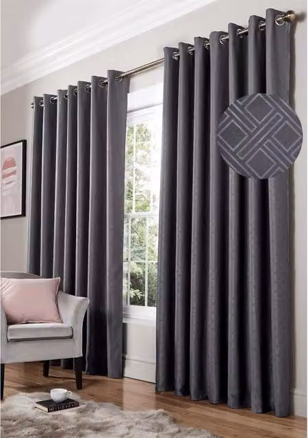 Livinluxury Amond Blackout Eyelet Top Curtains in Anthracite Grey Satin Fabric, Width: 228 cm