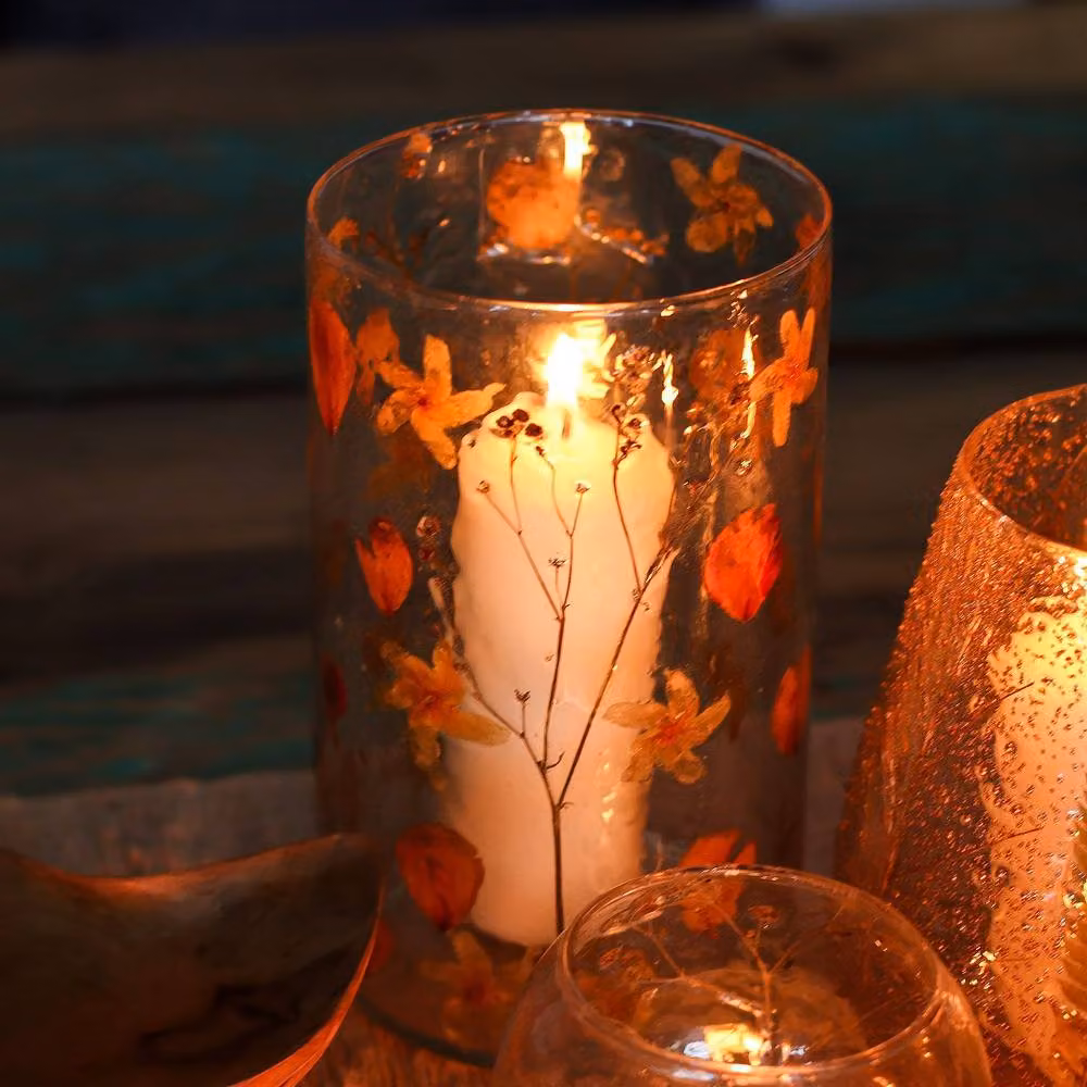 Serenityy Natural Floral Glass Candle Holder and Vase in Transparent, W/D/H: 15 x 11 x 21 cm – 3