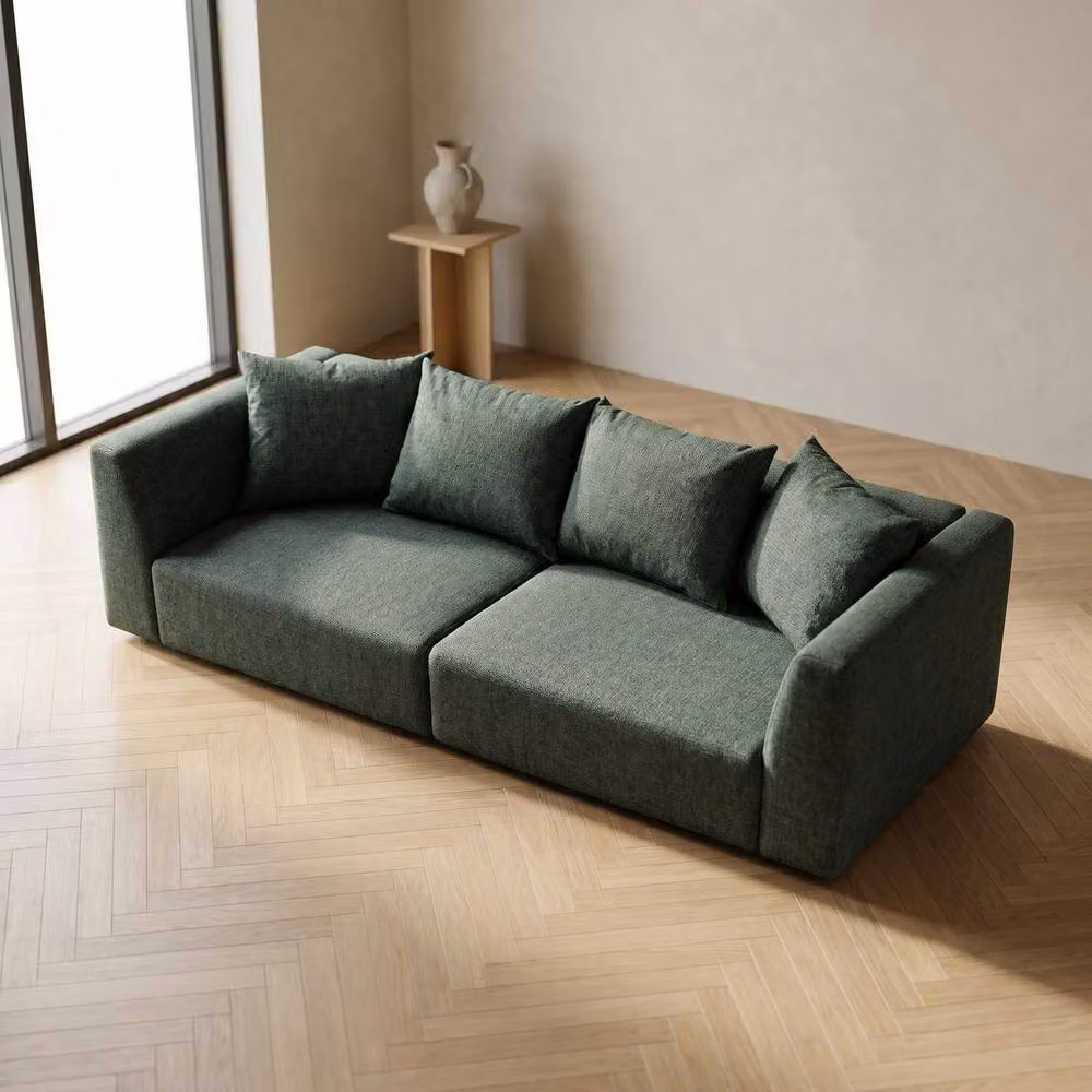 Abakus Direct Tokyo 3 Seater Sofa in Green Brushed Tweed Fabric with Deep Seats – 6