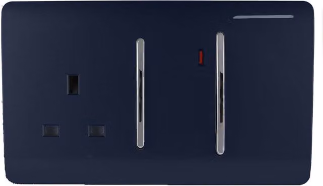 Trendi 45A Cooker Switch with Plug Socket and Neon Insert, Navy Blue