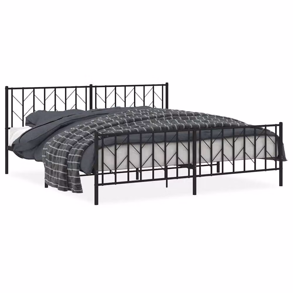 Berkfield Home Metal Bed Frame with Footboard, Black, W/D/H: 193 x 198 x 90 cm – 2