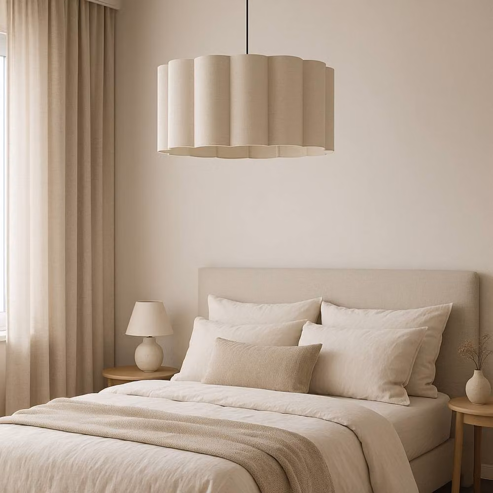 CGC Lighting Sabrina Scalloped Drum Lampshade in Beige Linen, W: 44 cm, H: 20 cm – 2