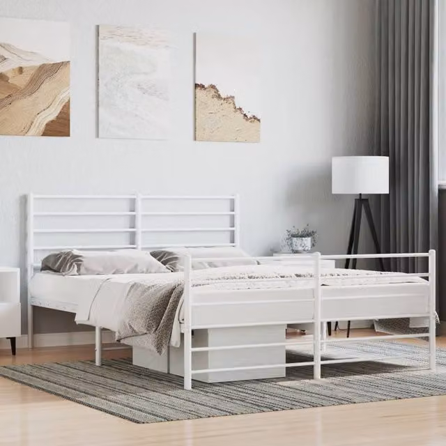 Berkfield Home Metal Bed Frame with Headboard and Footboard in White, W/D/H: 140 x 200 cm – 1