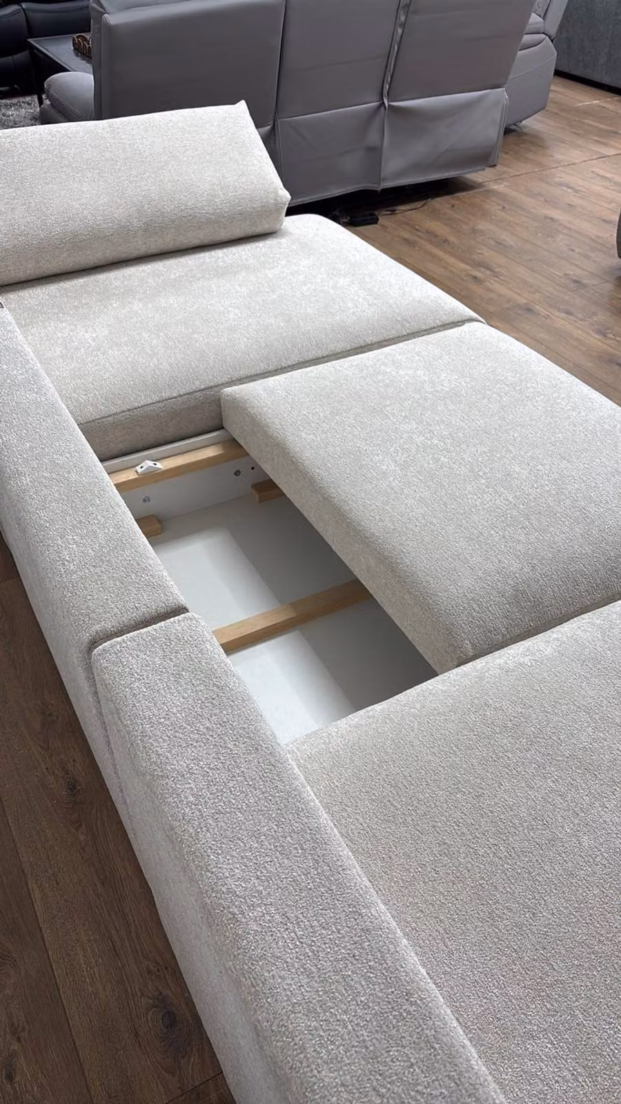 Stratus Interiors Luna Fabric Sofa Bed in Beige and Grey, W/D/H: 336 x 140 x 88 cm – 3