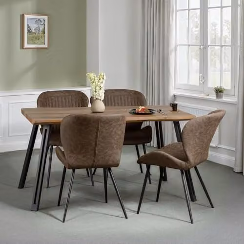 Seconique Quebec Wave Edge Dining Set with 4 Chairs in Brown and Black – 1