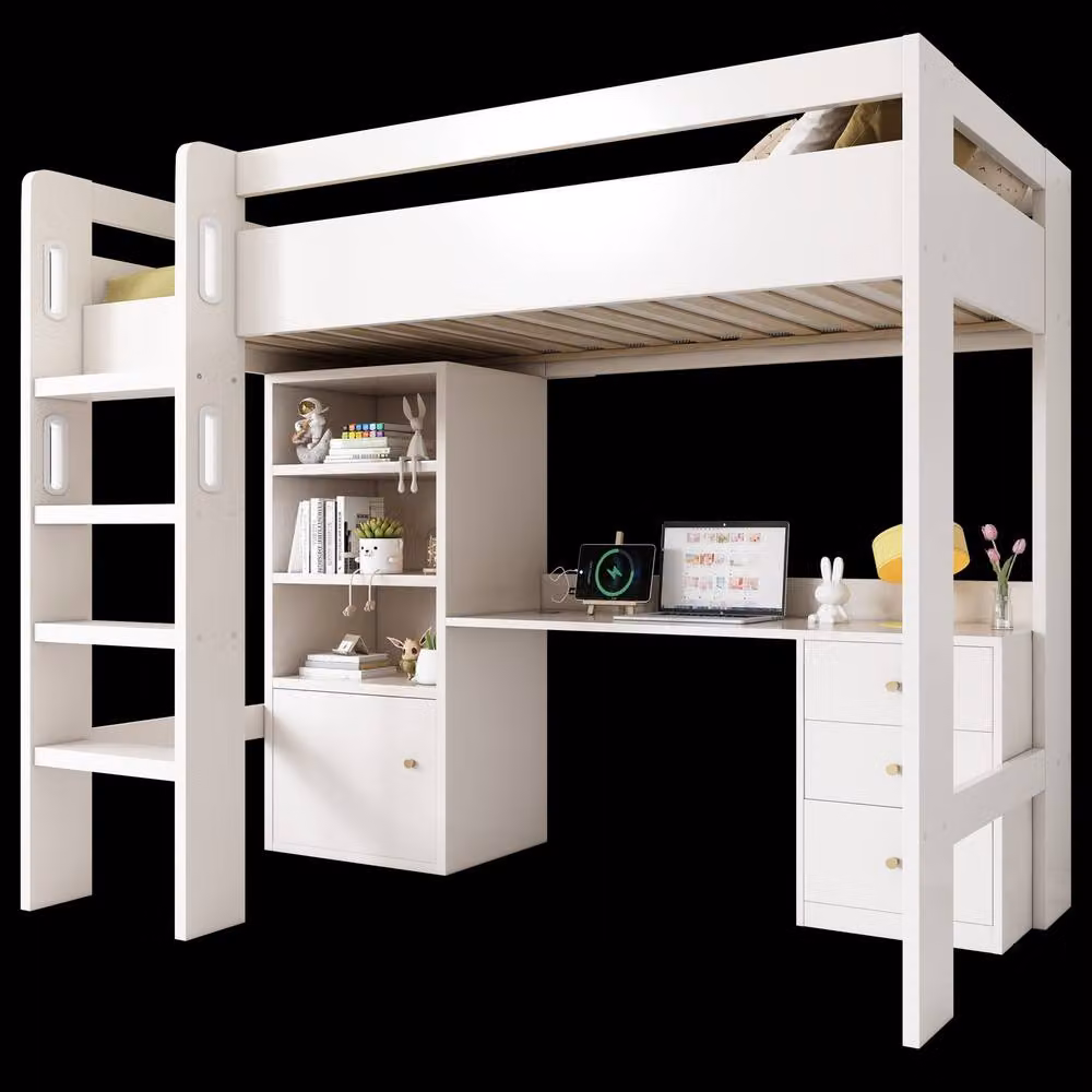 Merax White Mid Sleeper Cabin Bed for Children with Desk, Storage Drawers and USB Charging Port, W/D/H: 190 x 90 x 175 cm – 5