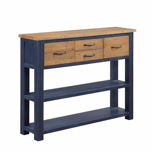 baumhaus Splash of Blue Low Bookcase/Console in Blue and White, W: 120 cm, D: 30 cm, H: 90 cm – 1