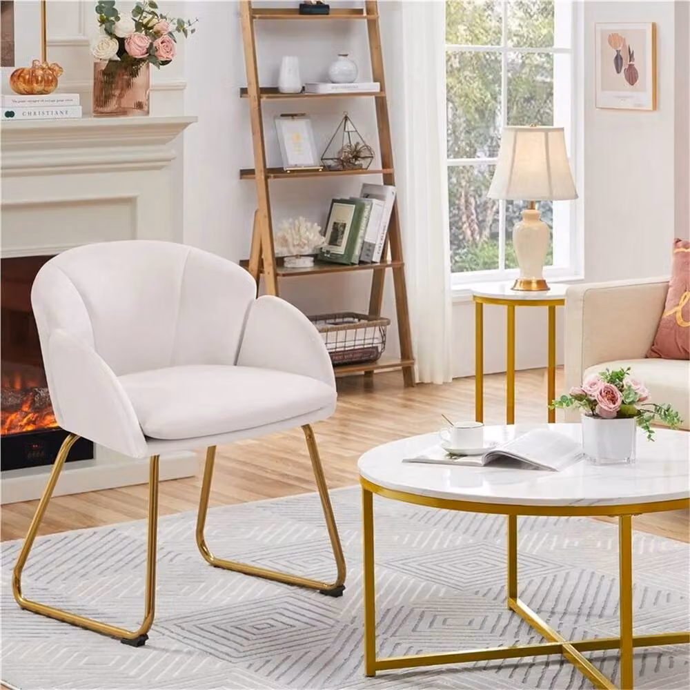 Kelvenix Flower Shape Velvet Vanity Chair in White – 2