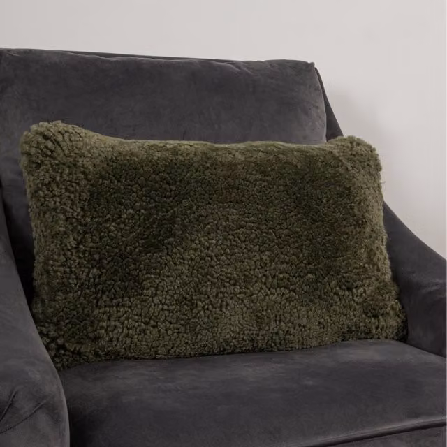 Native Natural Short Pile Lambskin Rectangular Cushion in Khaki