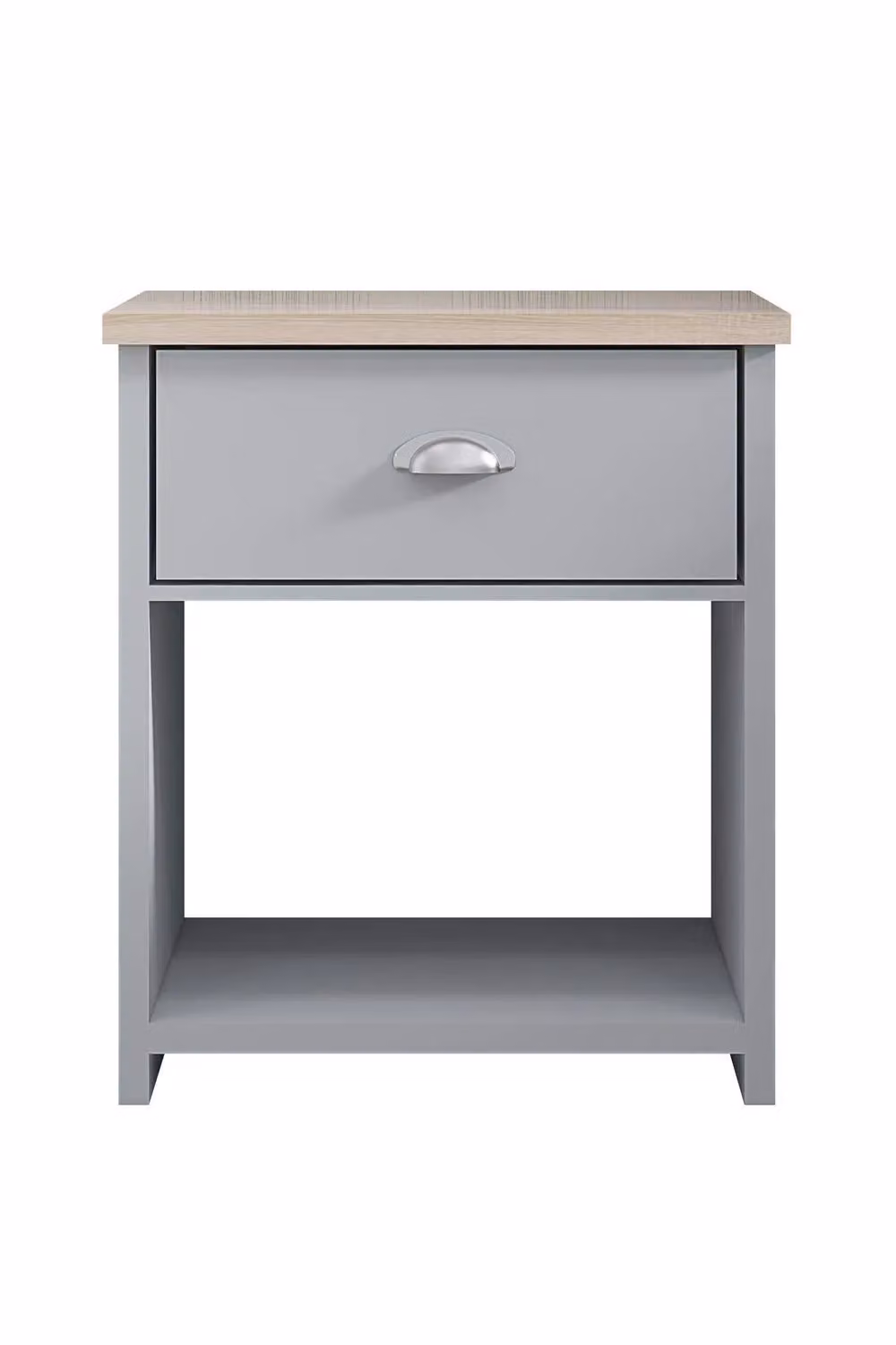 FWStyle Westbury Matt Grey Bedside Table with Oak Effect Top and 1 Drawer, H 45 x W 50 x D 45 cm – 2