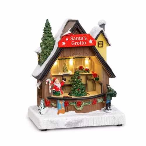 Samuel ALEXANDER Light Up Santa's Grotto Moving Musical Christmas Decoration, White and Multicolour, H 17 cm – 3