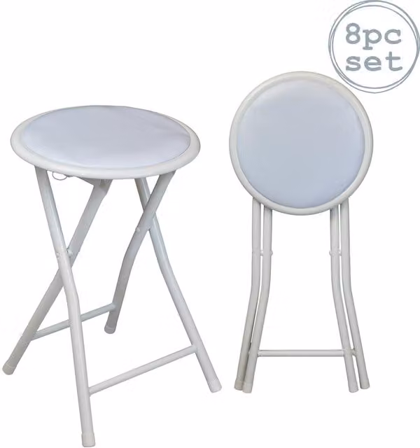 Harbour Housewares Pack of 8 Padded Folding Stools in White