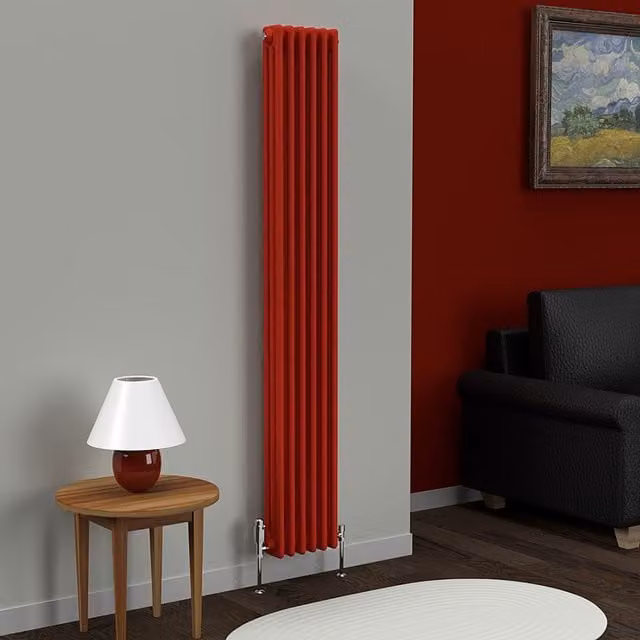 Lux Heat Vertical Coloured Column Radiator in Poppy Red, H 180 cm x W 29 cm