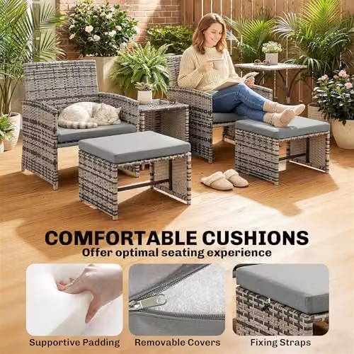 Outsunny 6 Piece L-Shape Rattan Garden Furniture Set with Upholstered Cushions and Coffee Table in Grey – 5