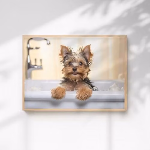 60 Second Makeover Yorkshire Terrier In The Bath Animal Print Paper Poster, A4