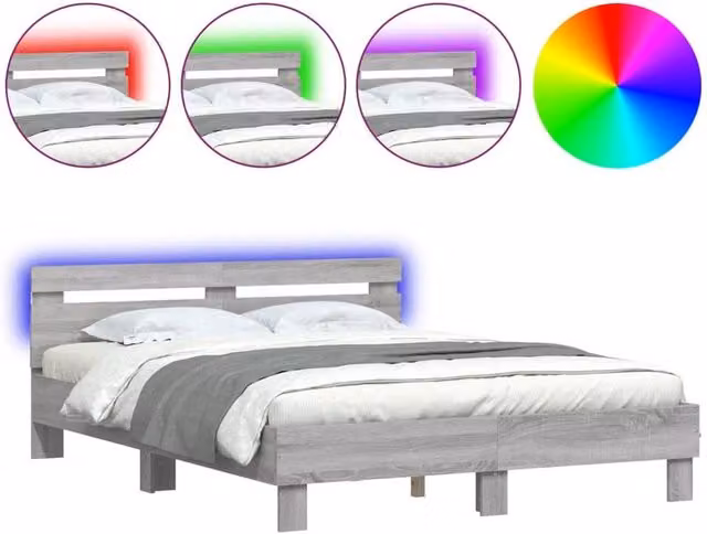 Berkfield Home Grey Sonoma Bed Frame with LED Lighting and USB Charging Port, W: 140 cm, L: 200 cm – 1