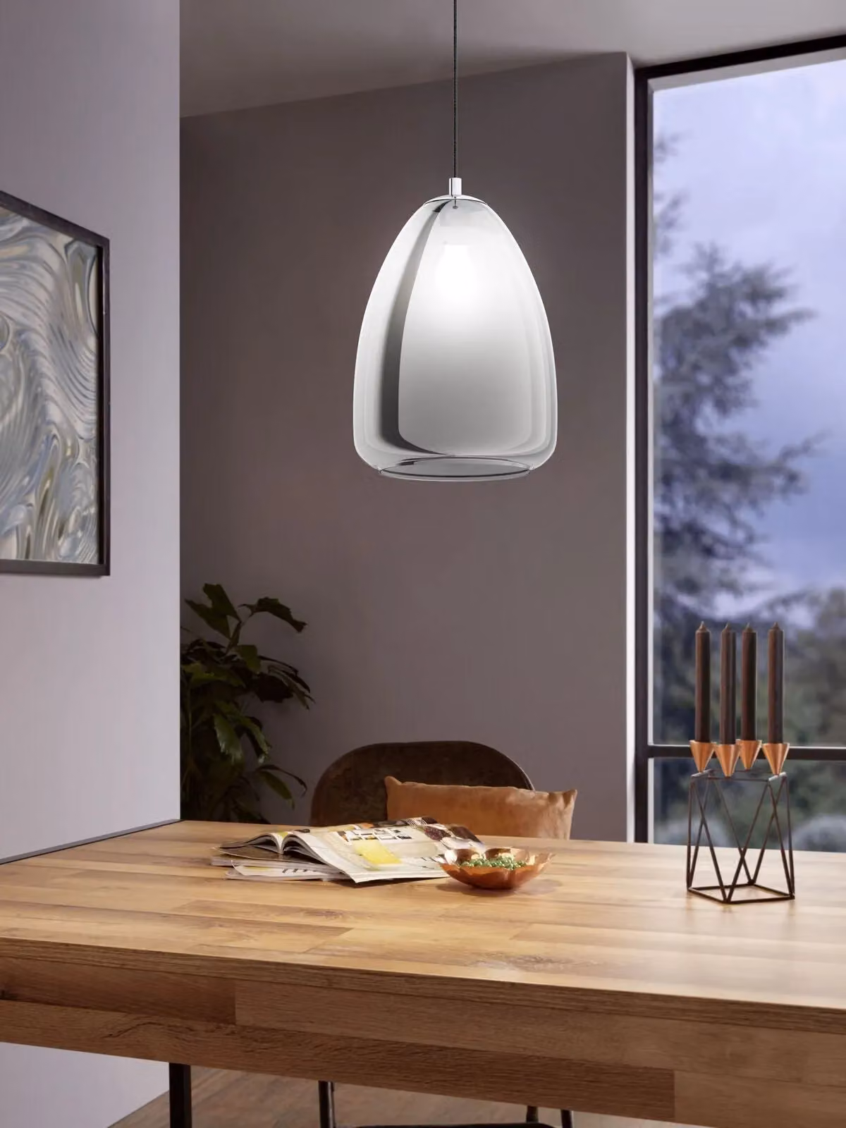 Loops Suspended Pendant Light with Chrome and Black Metal Finish and Transparent Glass Shade, E27, 1x40W – 2