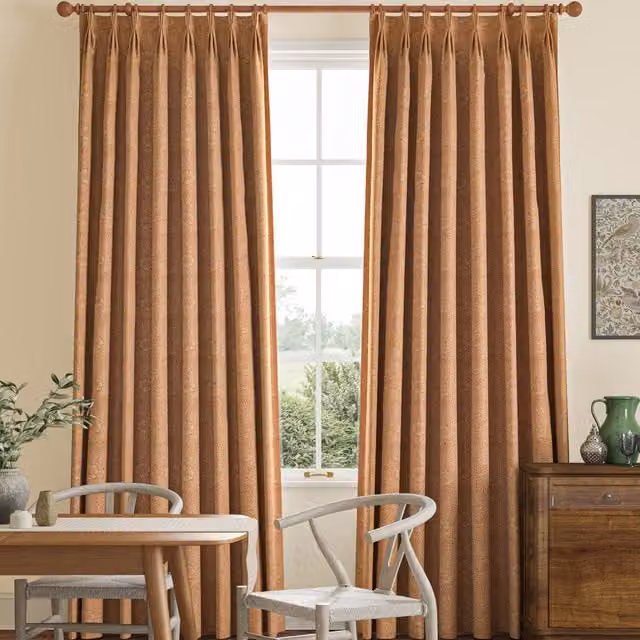William Morris At Home Marigold Woven Made to Measure Blackout Curtain Panel in Orange Floral Design
