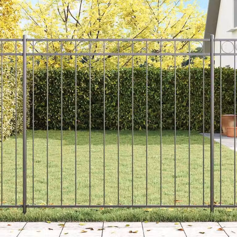 Berkfield Home Grey Powder-Coated Steel Fence Panel W: 170 cm, H: 150 cm