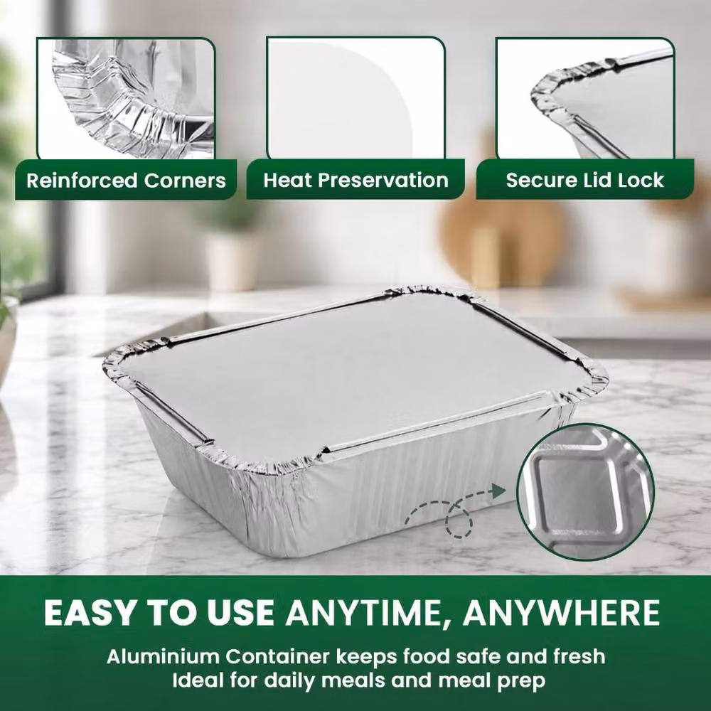 ECONX No.2 Aluminium Foil Food Containers with Lids, Silver, 200 Pieces – 2