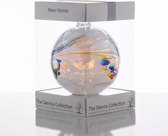 Sienna Glass Friendship Ball Hanging Glass Bauble in White and Multicolour, Diameter: 10 cm