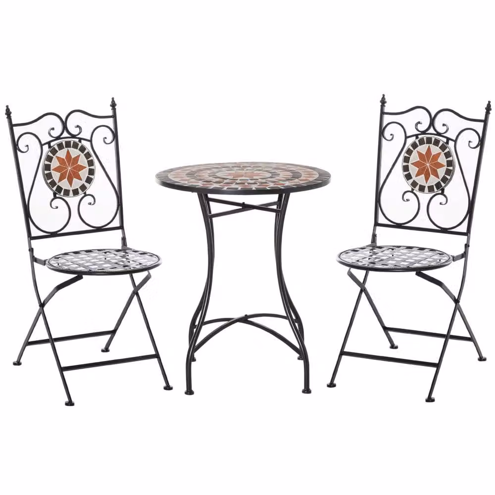 Wyld Haus Rakamo 3 Piece Mosaic Bistro Set with Ceramic Top and Folding Chairs in Black and Multicolour – 2