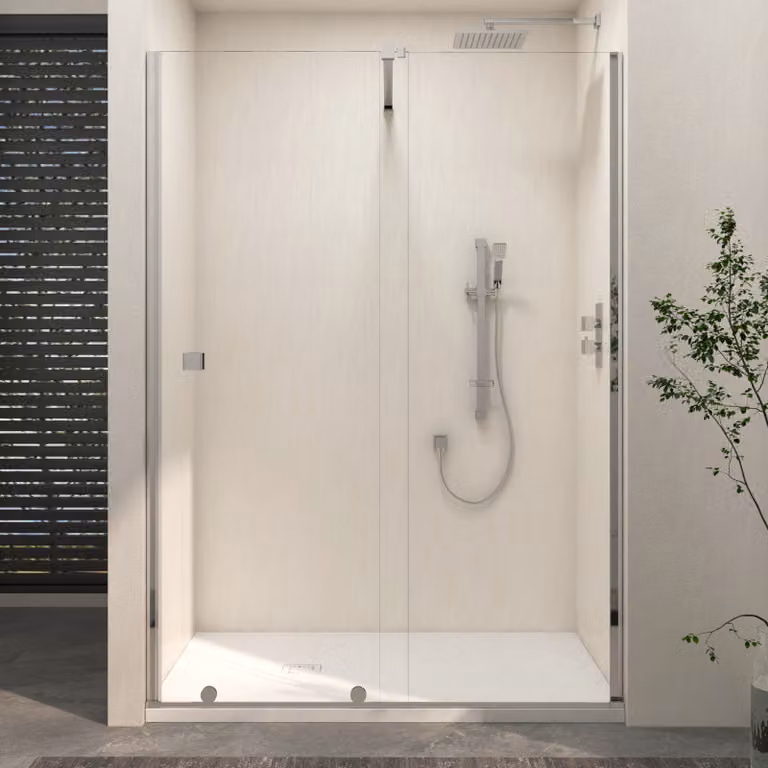 Royal Bathrooms Luton Recessed Sliding Shower Screen with White Slate Effect Mineral Cast Stone Shower Tray, 8mm Clear Glass, Chrome, W: 170 cm, D: 70 cm, H: 195 cm