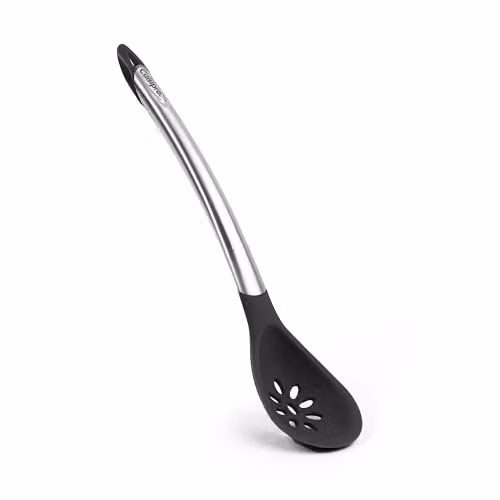 Cuisipro Black Silicone and Stainless Steel Oval Skimmer, Heat Resistant and Non-Scratch, Length: 30.5 cm