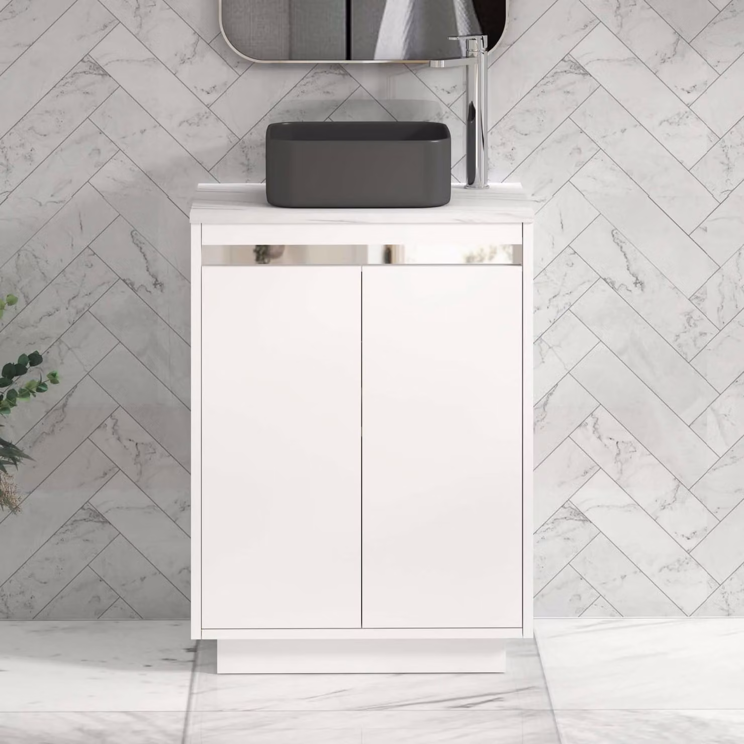 Royal Bathrooms Orion 600mm Matt White Floor Standing Countertop Vanity Unit with 2 Soft Close Doors, Internal Shelves and Art Square Basin