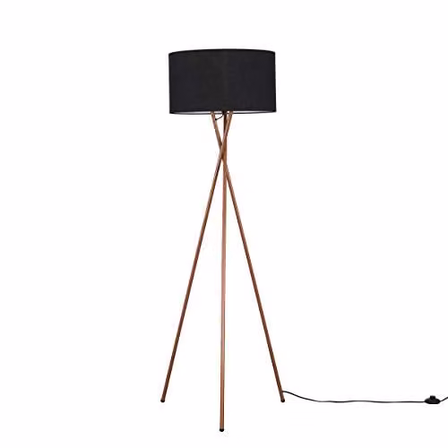 ValueLights Camden Modern Copper Metal Tripod Floor Lamp with Black Fabric Cylinder Shade – 1