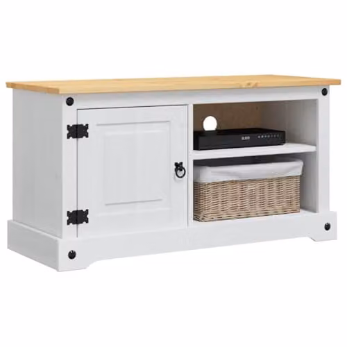 vidaXL Corona Modern TV Cabinet in White Solid Pine Wood, W/D/H: 100 x 40 x 52 cm